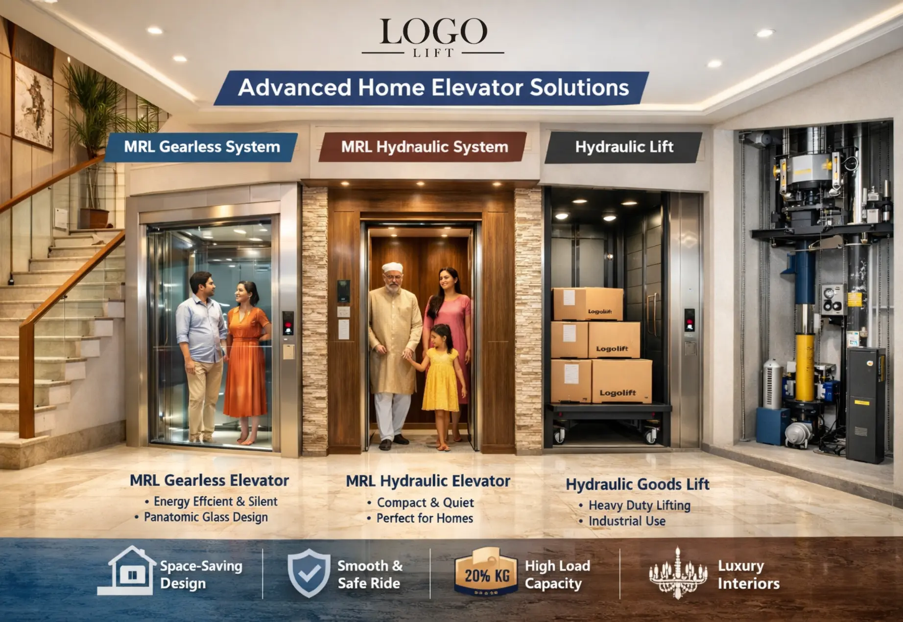 Latest Home Elevator Technologies MRL, Hydraulic & Gearless